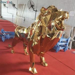 Nouvelle <span class=keywords><strong>Sculpture</strong></span> <span class=keywords><strong>Lion</strong></span> en Acier Inoxydable sur Mesure, Statue Géométrique Moderne Grandeur Nature en Métal, Finition Miroir Poli pour Jardin Extérieur - Product Image 6