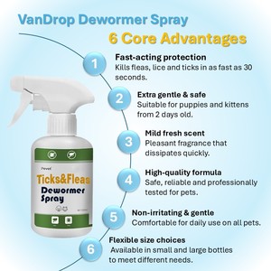 بخاخ مبيد للقراد والبراغيث والديدان، فعال 100%، يقتل في دقيقة واحدة، آمن للرضع والكلاب/القطط الحامل، مضاد للبكتيريا لعمر يومين. - Product Image 2