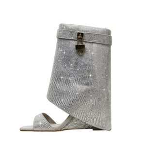 Escarpins pour femmes à strass, bottines à bride unique et fermeture éclair latérale, <span class=keywords><strong>sandales</strong></span> à talons compensés Shark Lock avec empiècements pour l'été - Product Image 5