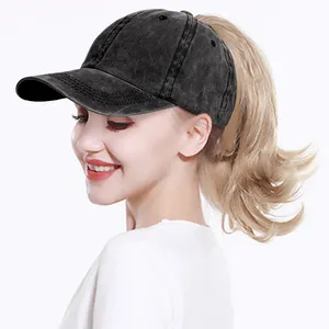 Gorra de béisbol Retro desgastada lavada Vintage de sarga para mujer, sombrero de Golf deportivo con agujero de cola de caballo, sombrero de papá