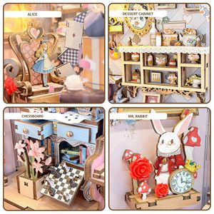 Puzzle en bois DIY Alice au pays des merveilles, jouet avec meubles et personnages miniatures pour enfants et adolescents - Product Image 2