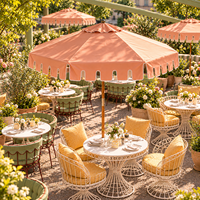 Parasol de terrasse rose LS Umbrella Outdoor avec bordure blanche et volant décoratif pour café, restaurant et terrasse en plein air