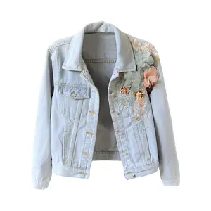 New Style Embroidery Campera De Jean Mujer Light Button 3D Applique Jacket Girl