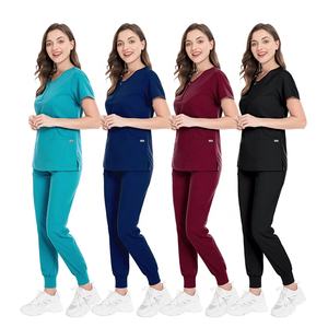 कस्टम 4 रास्ता स्ट्रेची स्पैन्डेक्स छोटी गर्दन जिपर जॉगर अस्पताल वर्दी महिला स्क्रब सेट - Product Image 3