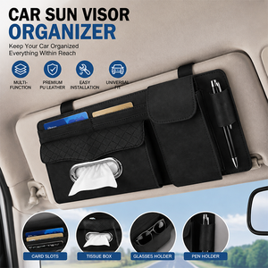 Organizador Universal para Visera <span class=keywords><strong>de</strong></span> Coche, Bolsa <span class=keywords><strong>de</strong></span> Almacenamiento <span class=keywords><strong>de</strong></span> Cuero PU con Porta Gafas, Ranuras para Tarjetas y Bolsillo para Bolígrafo, para el Interior del Coche - Product Image 1