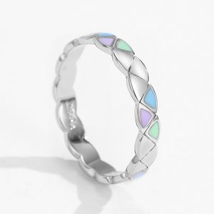 Bagues classiques en argent sterling S925 avec émail de couleur fraîche plaqué or blanc/platine pour femmes, bijoux au design tendance et original - Product Image 1