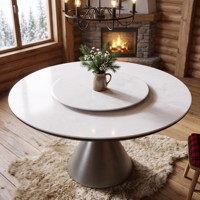 Table à manger ronde de luxe en marbre blanc poli sur mesure pour cuisine moderne, villa, hôtel, appartement