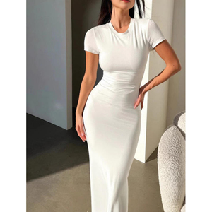 Robe élégante unie à manches courtes et coupe ajustée pour femmes européennes et américaines, collection 2026 – Idéale pour les tenues décontractées - Product Image 2