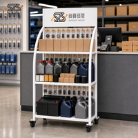 Présentoirs de Magasin, Étagère 60 kg, Présentoirs pour Batteries de Voiture, 2 Roulettes Verrouillables, Panneau Perforé, Zone Commerciale