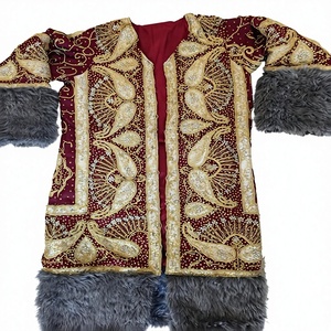 Women's Ethnic Fashion Traditional Velvet Winter Bomber Jacket with Puff Sleeves V-Neck Collar Unique Style Fur Trim Wool-Lined - Product Image 1