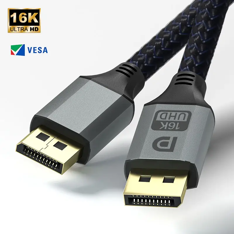 Cable DP 2,0 de aleación de aluminio con certificación Vesa 1m 2M Videojuegos de ordenador 16K @ 30Hz 8k @ 60Hz 4 @ 240Hz 40gbps DisplayPort Cable 2,1