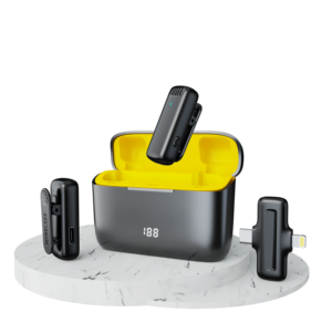 Système de microphone sans fil double J13Pro 2-en-1 avec collier intégré, entrées Lightning et USB-C, réduction de bruit et étui de batterie pour - Product Image 1
