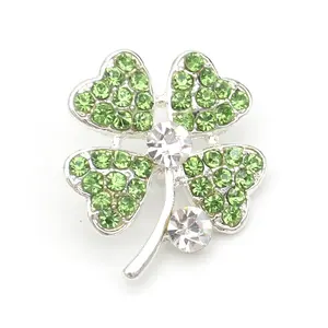 Rhinestone Green Four-Leaf Clover Shape Button Diamond Zinc Alloy Shank Button