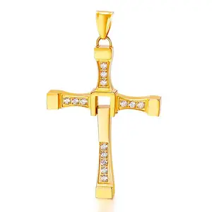 Fashion Simple Design Factory Supplier Religious Jewelry Gold Plated Cross Diamond Pendant Tennis Chain Necklace For Women Men