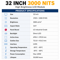 32 Zoll 3000 Nits Hochhelligkeits-LCD-Modul Temperaturbeständiges Outdoor-Display für Regionen mit heißem Klima Industriequalität