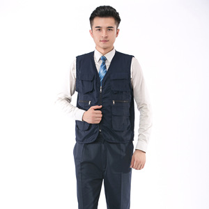 Gilet d'été multi-poches à fermeture éclair en polyester/coton sans col pour vêtements de groupe, chemise de travail pour la réparation automobile, <span class=keywords><strong>association</strong></span> de <span class=keywords><strong>bénévoles</strong></span> - Product Image 4