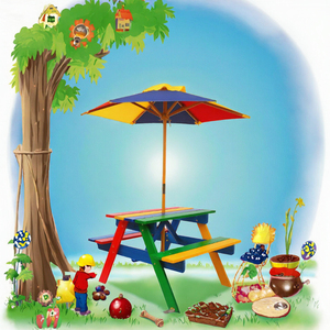 Ensemble de table de pique-nique en bois pour enfants avec parasol, vente en gros |   Meubles de jardin colorés pour enfants, fournisseur indien - Product Image 3