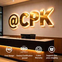 Tidak ada MOQ, Tanda LED Custom, Huruf LED Backlit Emas Matte Custom untuk Bisnis, Tanda LED Bercahaya, Dekorasi Resepsi