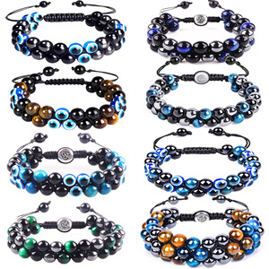 Braccialetto di pietra naturale con perline di malocchio a strati fatto a mano bracciale in pietra naturale di ossidiana nera ematite occhio di tigre Lava magnetica salute uomo donna gioielli - Product Image 3