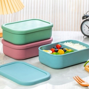 Lonchera de Silicona para el Hogar, Contenedor de Almacenamiento de Alimentos con 2 Compartimentos, Lonchera Bento de Silicona de Grado Alimenticio con Tapa - Product Image 5
