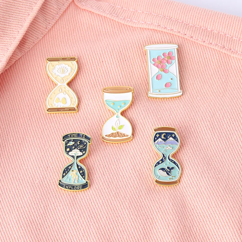 Hourglass Custom Enamel Pin Plant Space Ocean Sea Metal Brooches Badges pin Backpack Bag Hat Suits Accessories Gifts pin Women