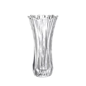 made in China clear crystal glass vase for flower decorative collection holder tall vase durable embossed glass flora holder