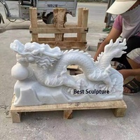 Statue de dragon chinois en marbre blanc, sculptée à la main, ornement de jardin, sculpture animale pour aménagement paysager