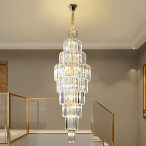 Grand lustre pour bâtiment duplex, lampe de hall en cristal, lustre pour escalier rotatif, lustre post-moderne pour salon de villa - Product Image 1
