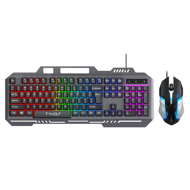 Wired Gaming Keyboard with RGB Rainbow Backlight USB Keyboard Mouse Set Game Character Luminous Keyboard Mechanical Combos