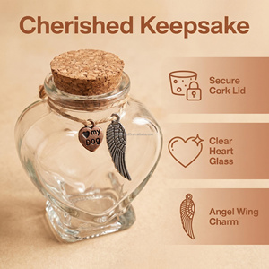 Helder glazen handgemaakte DIY hartvormige <span class=keywords><strong>urn</strong></span> voor huisdieren met engelenvleugelbedel voor hondenas - Product Image 1