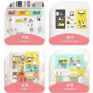 Estante de almacenamiento de tablero de agujero de pared, estante de exhibición de escritorio de entrada colgante sin perforaciones de Metal, gráficos de pared de Fitness, pantalla de pared de partición - Product Image 4