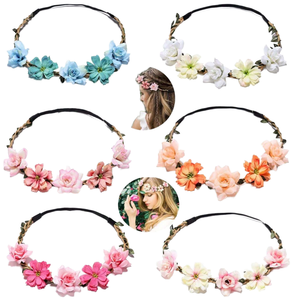 تاج زهور بوهيمي بـ6 ألوان للفتيات، إكسسوار شعر للزفاف، طوق شعر مطاطي 52-58 سم من جياكسو - Product Image 1