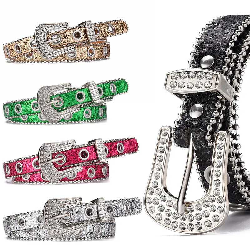 Fashion Sexy Pin buckle leather belts Rhinestone Western ladies Dress Belt PU leather belts for women