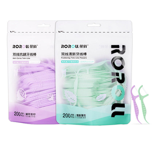 Palo de hilo dental de doble rosca para limpieza de dientes antiplaca personalizable, 200 Uds. Por bolsa, microfibra Extra fuerte, menta - Product Image 3