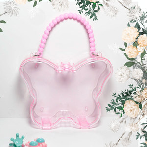 Butterfly Jewelry Storage Box Pink Mini Organizer For Girls With Beaded Handle Desktop Storage Case - Product Image 4