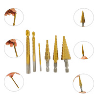 Jeu de 6 forets étagés HSS revêtus de titane, foret conique à rainure droite, foret hélicoïdal dentelé pour le métal, le bois et l'acier, outil de découpe de trous