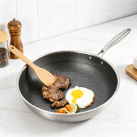 Poêle Wok FLEY Écologique en Acier Inoxydable avec Revêtement Céramique Nid d'Abeille Antiadhésif Compatible Induction, Lavable au Lave-Vaisselle, Sans PFOA