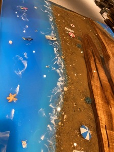 Vendite della fabbrica nuovo colore blu rettangolare moderna oceano blu con shell caffè pesce sala da pranzo mobili da tavolo In <span class=keywords><strong>Resina</strong></span> Epossidica - Product Image 4