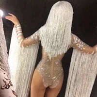 Robe en cristal blanc cygne robe sexy de discothèque pour femmes tenue de scène Costume de fête