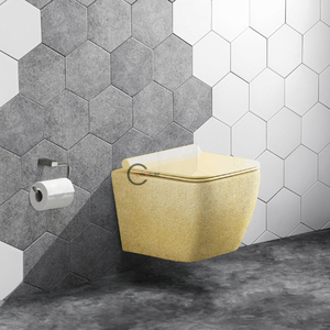 Inodoro suspendido de porcelana de 180 mm con sifón en P, acabado rugoso, color dorado, con tapa de asiento de cierre suave y sanitario - Product Image 6