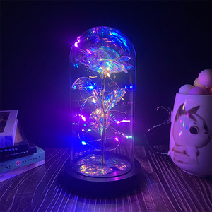 Rose en verre avec feuille d'or, éclairée par LED, fleur éternelle, cadeau pour la fête des amoureux, la fête des enseignants, la fête de la fin d'année, ornement de remise de diplôme - Product Image 3