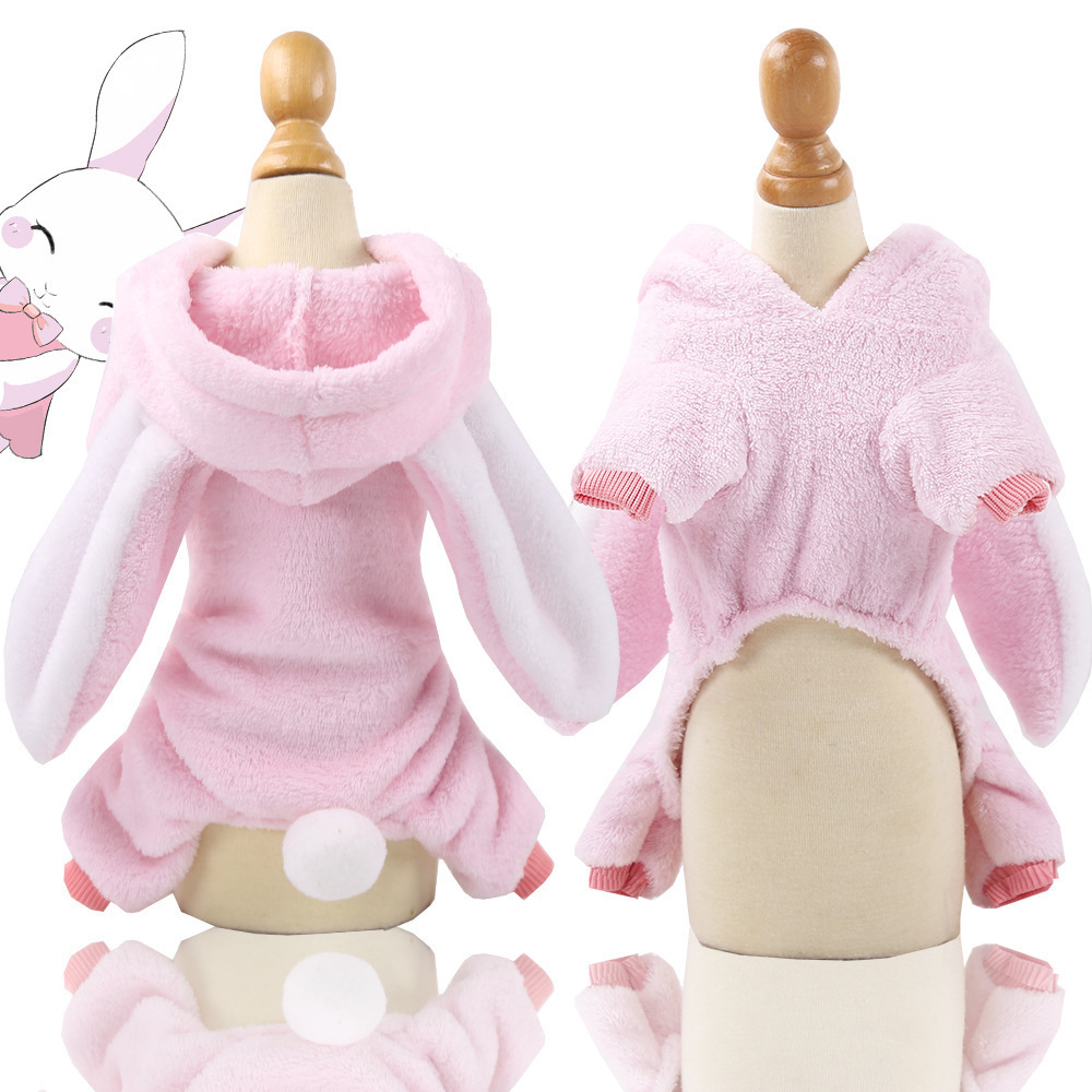 Lapin à quatre pattes en flanelle, oreilles extra-longues, rose pur.