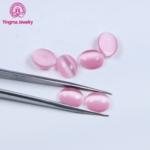 Cristal suelto sintético creado en laboratorio, gemas lisas, <span class=keywords><strong>piedra</strong></span> de forma ovalada, 8*10mm, cabujones de ojo de gato de Color rosa, piedras <span class=keywords><strong>bonitas</strong></span> de cristal - Product Image 1