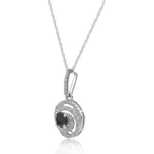 Collar con Colgante de Halo de Diamantes, 1.86 Quilates en Total, Diamantes Redondos Negros y Blancos, Oro Blanco de 10K, Uso Diario para Mujer - Product Image 2