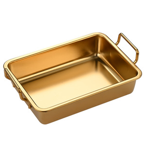 Plateau rectangulaire en acier inoxydable 304 avec poignées, couleur argent ou or, pour la présentation des aliments - Product Image 4