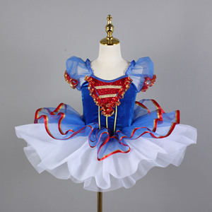 Vestido <span class=keywords><strong>de</strong></span> Ballet con Lentejuelas y Mangas Abullonadas para Niñas, Color Rojo, Azul y Dorado, con Volantes, Traje Clásico <span class=keywords><strong>de</strong></span> <span class=keywords><strong>Bailarina</strong></span> para Competencia - Product Image 6