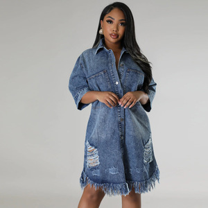 Buy Short Sleeve Jeans Dress High-Waisted Design, Loose Fit | Alibaba.com