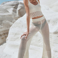 Grensoverschrijdende Europese Amerikaanse Nieuwe Sexy Holle Doorzichtige Losse Mouwloze Strandshirt Bikini Lange Broek Bescherming Tegen De Zon Effen