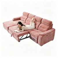 Canapé sectionnel multifonctionnel rose poudré avec fonction de relaxation électrique, lit convertible avec rangement et console pliable pour salon