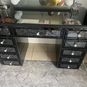 Mirrored Crushed Diamond <strong>Vanity</strong> with <strong>Hollywood</strong> LED Mirror, 13 Drawers Dressing Table for Bedroom Makeup Storage - Product Image 2